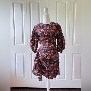 RHODE Pia dress
Multicolor Printed Mini Dress with Blue and Rust Accents